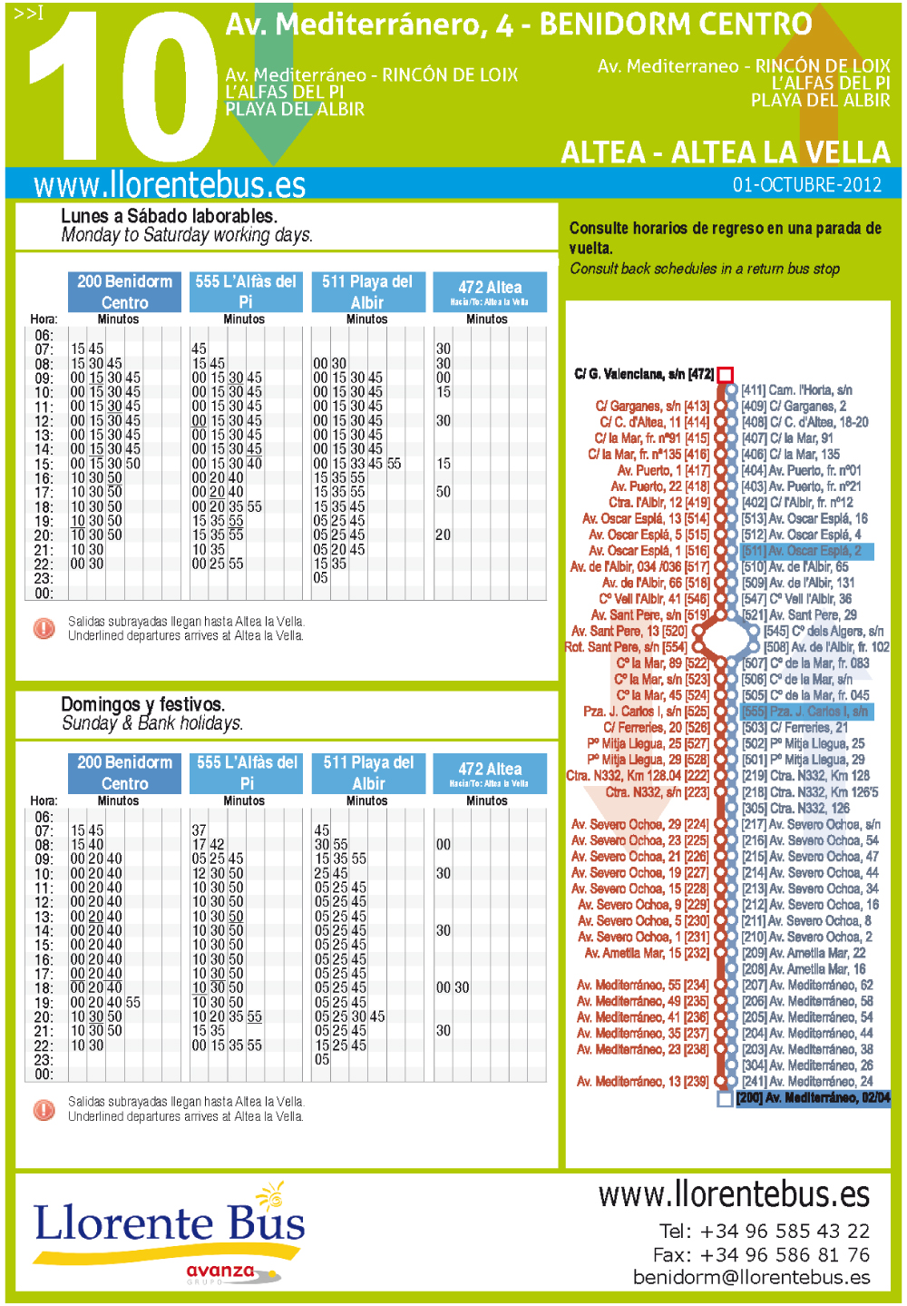 Benidorm Bus Lijn 10 Openbaar Vervoer In Benidorm